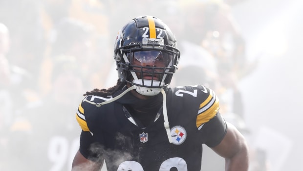 Dec 3, 2023; Pittsburgh, Pennsylvania, USA; Pittsburgh Steelers running back Najee Harris (22) takes the field against the Arizona Cardinals at Acrisure Stadium. Mandatory Credit: Charles LeClaire-USA TODAY Sports  